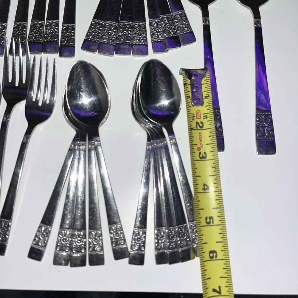 Lot of 37 Continental Silver CSS29 Stainless Flatware Floral‎ Black Accent